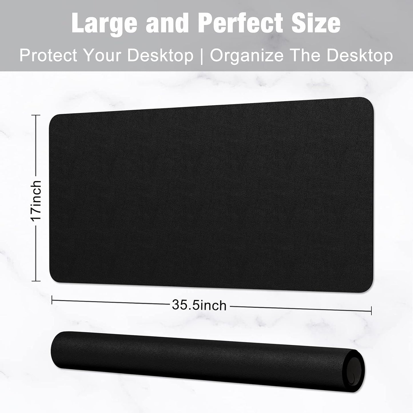 Hsurbtra Desk Pad, 35.5" x 17" PU Leather Desk Mat, XXL Extended Mouse Pad, Waterproof Desktop Blotter Protector, Non-Slip Ultra Thin Large Laptop Keyboard Writing Mat for Office Home, Black