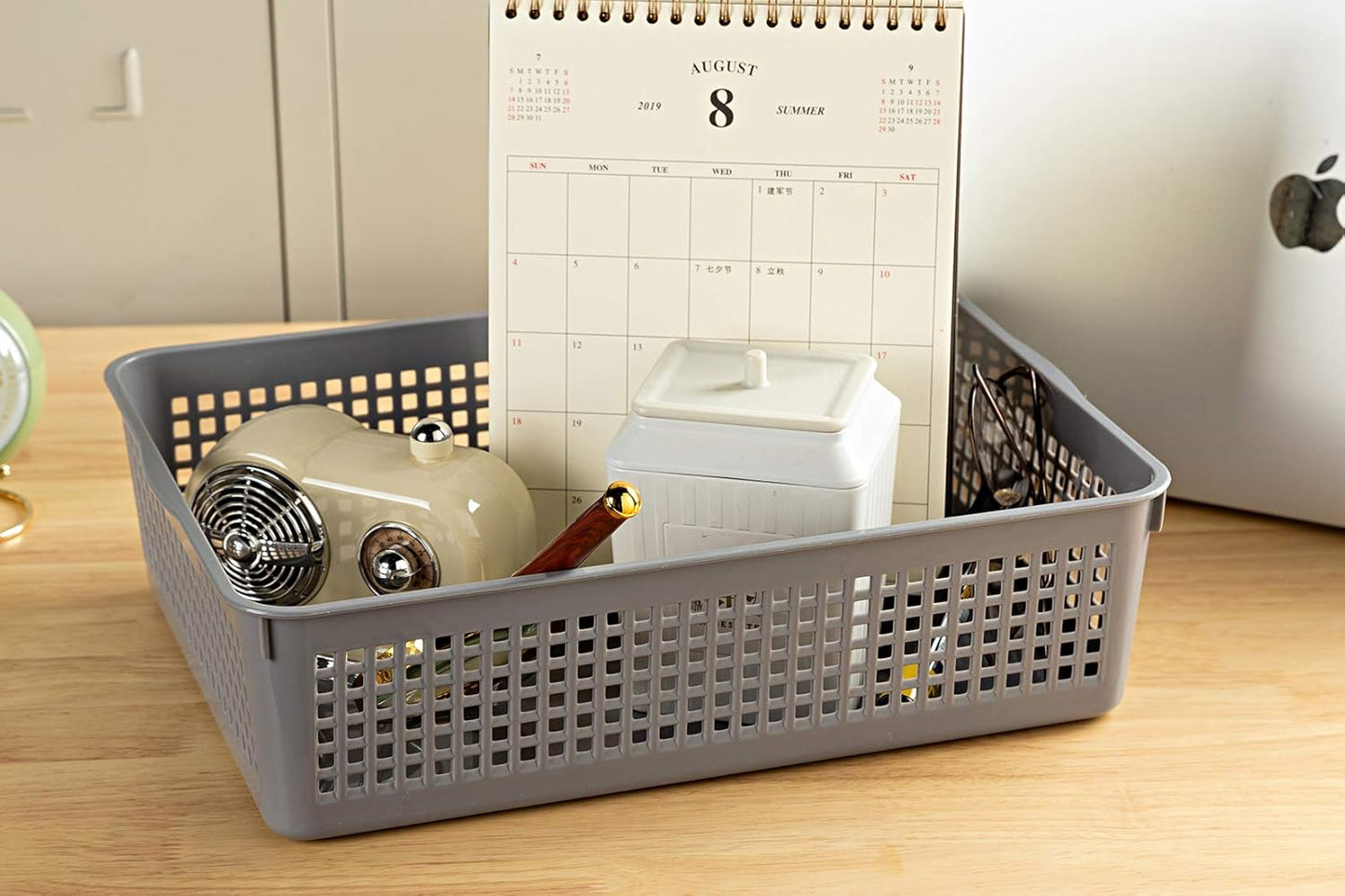 A4 Size Plastic Paper Storage Trays,Desktop File Organizer Baskets,6-Packs (Grey)