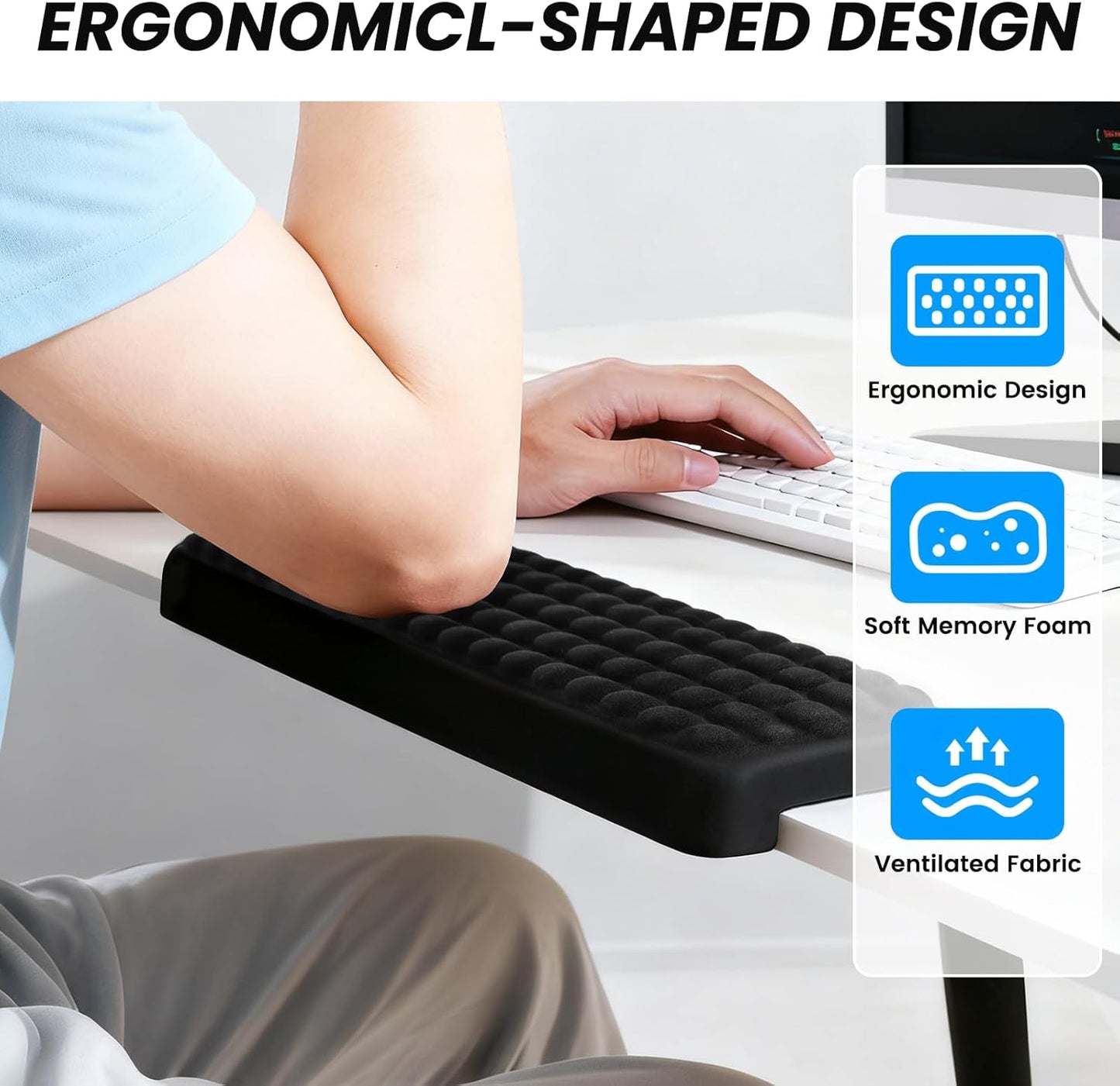 Arm Rest for Desk, 2-PCs L-Shaped Memory Foam Elbow Keyboard Wrist Pads with Non-Slip Base, Ergonomic Desk Edge Cushion & Wrist Rest for Computer Keyboard, Office and Home Use