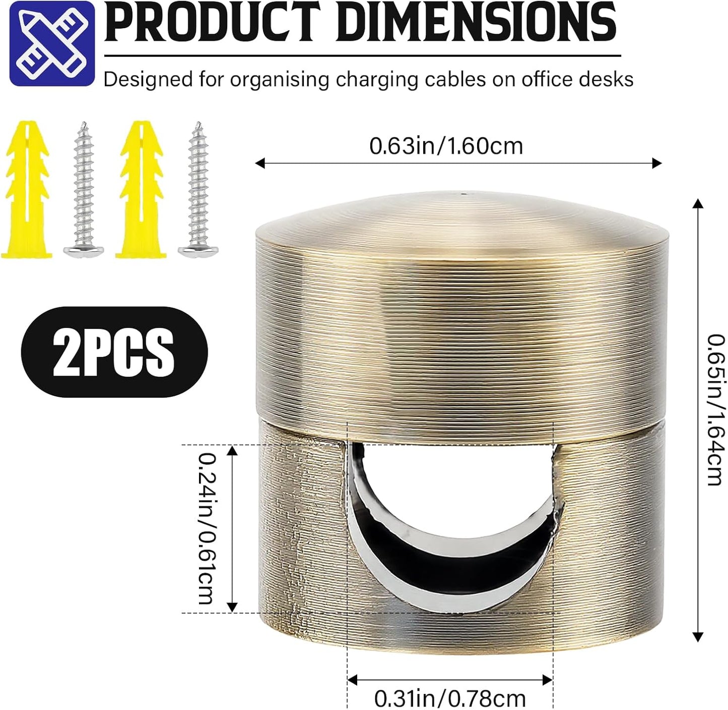 2pcs Adjustable Cable Anchors for Desk, Metal Phone Cord Holders Adhesive Charger Clips for Nightstands, Offices, Homes, and Desktops (Bronze)