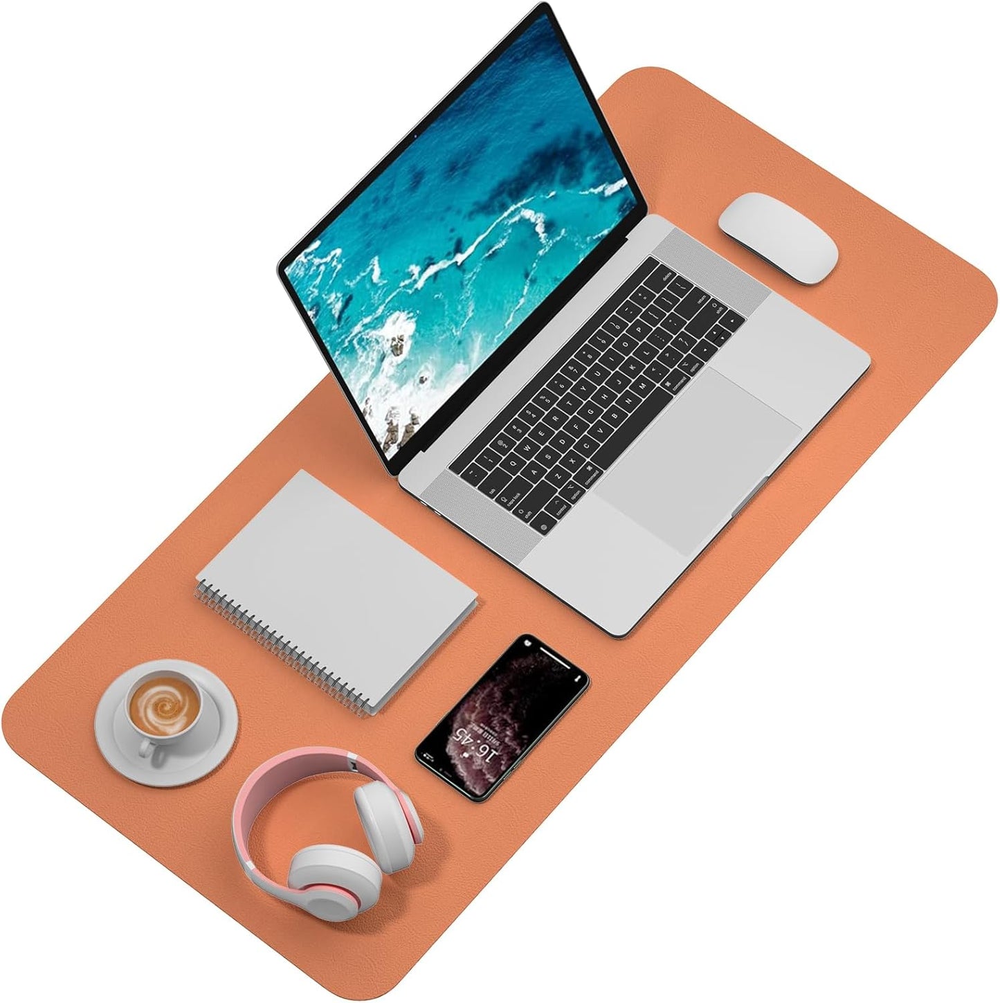 Hsurbtra Desk Pad, 35.5" x 17" PU Leather Desk Mat, XXL Extended Mouse Pad, Waterproof Desktop Blotter Protector, Non-Slip Ultra Thin Large Laptop Keyboard Writing Mat for Office Home, Orange Pink
