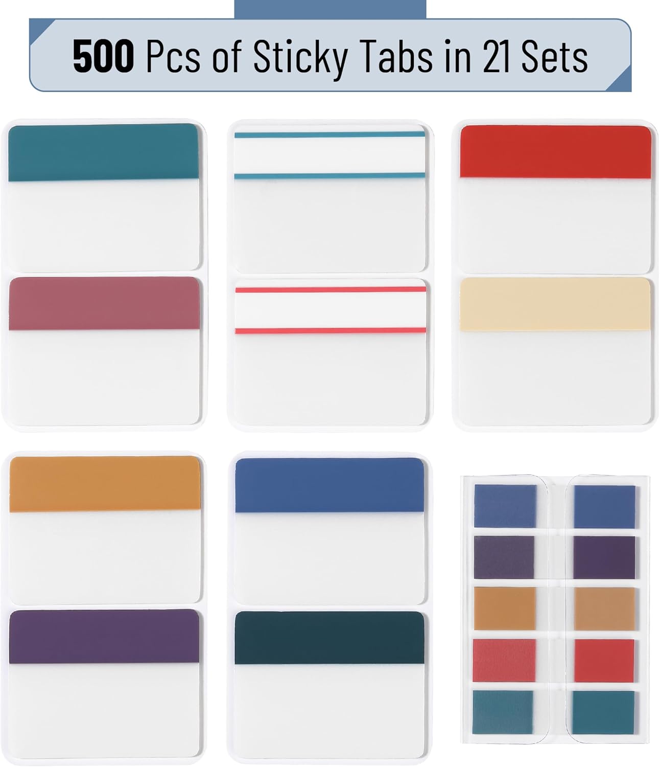 Mr. Pen- Sticky Index Tabs, 500 Pcs, 21 Sets, Colorful Sticky Tabs for Notebooks, Page Markers, Page Tabs for Binders, Page Tabs Sticky Tabs for Books, Notebook Tabs, Book Sticky Tabs for Notebooks