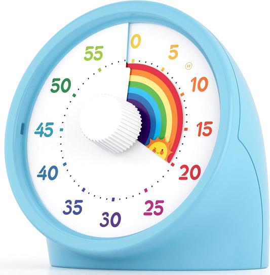 BellMan Visual Timer with Pause Button, 60 Minute Countdown Rainbow Timer for Kids and Adults with Silent Operation, Study and Meetings Time Management Tool, for Home, Office and Gift, Light Blue