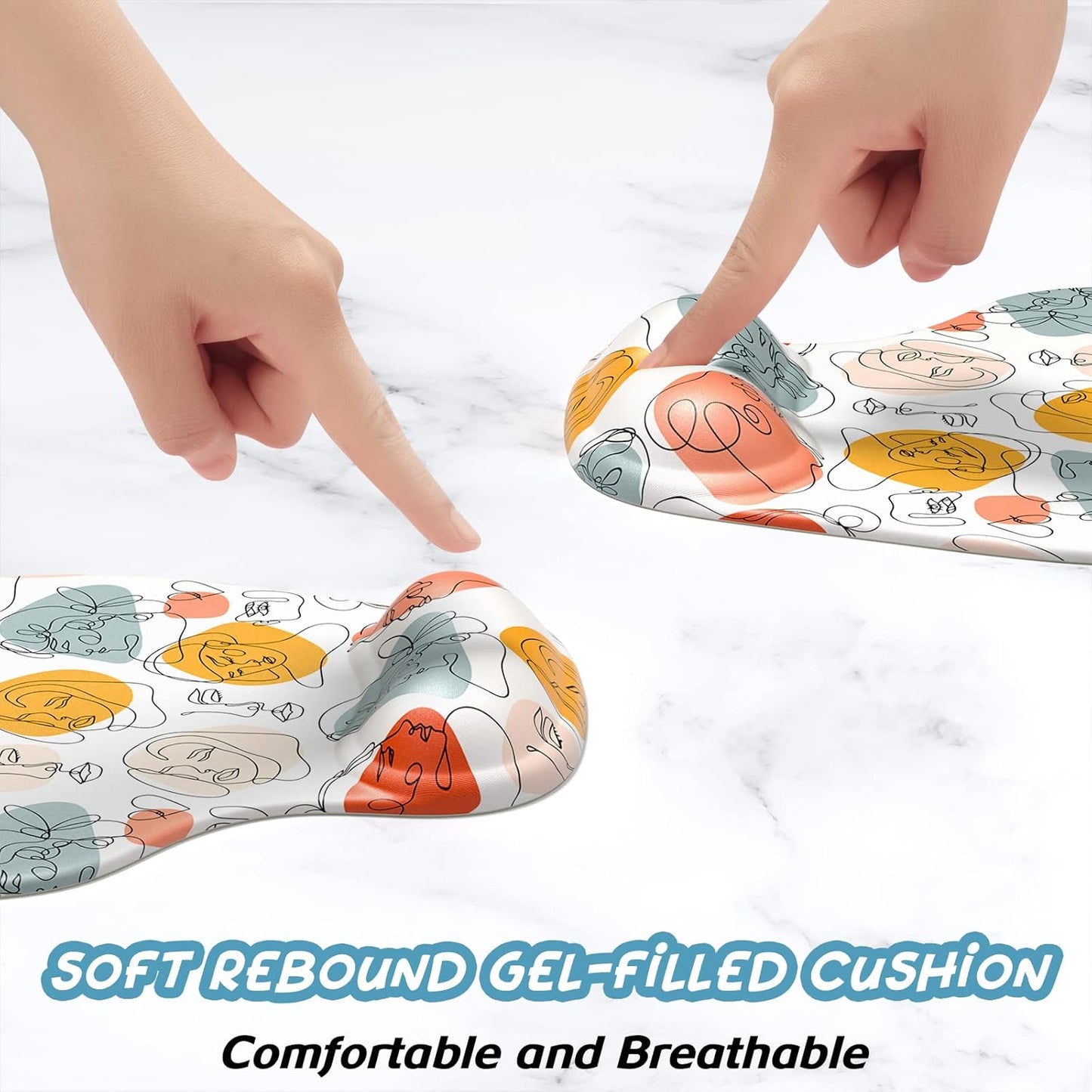 Hsurbtra Ergonomic Mouse Pad with Wrist Rest Support, Gel Mouse Pads with Non-Slip PU Base, Pain Relief Memory Foam Computer Mat, Cute Office Supplies Desk Decro Accessories, Art Face