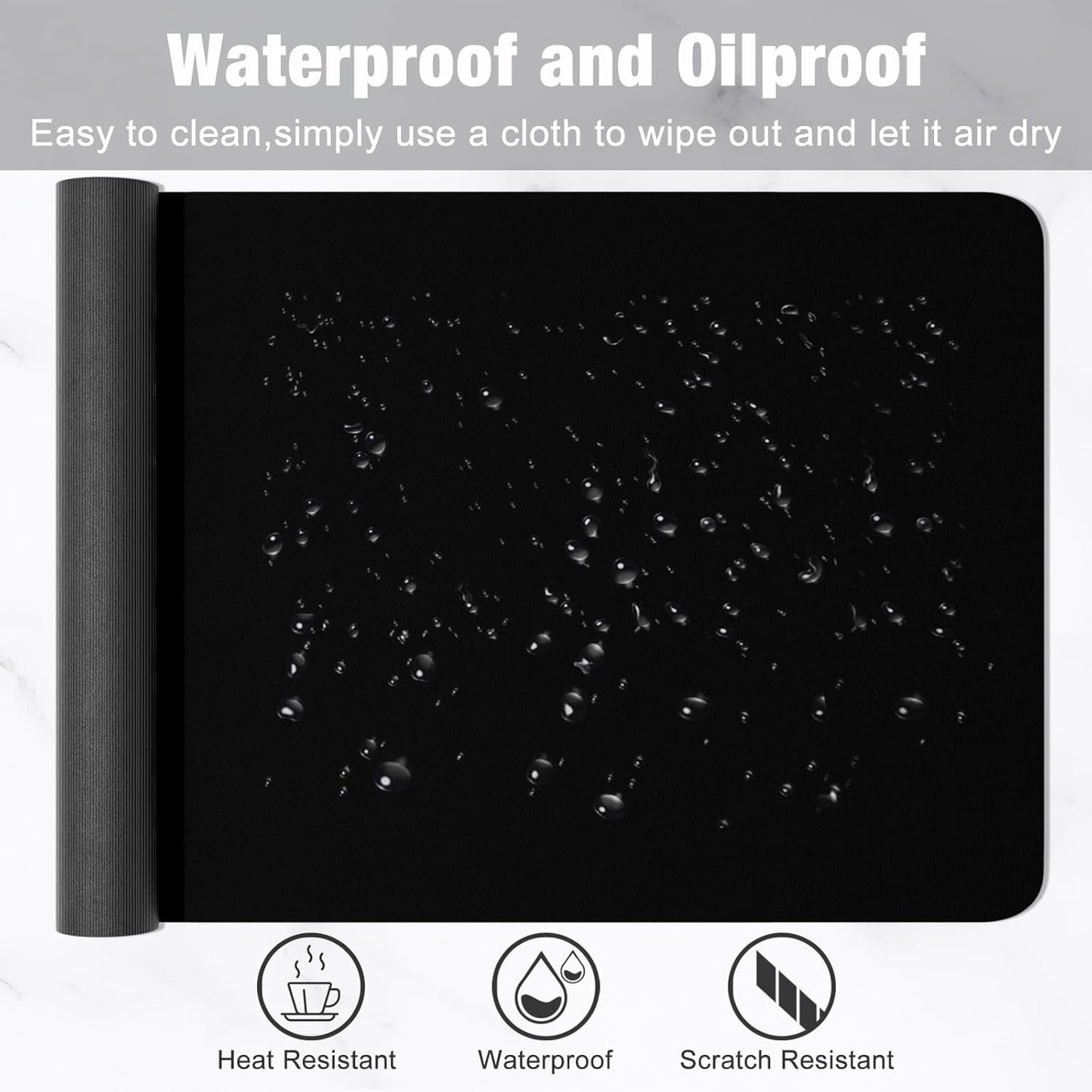 Hsurbtra Desk Pad, 48" x 17" PU Leather Desk Mat, XXXL Extended Mouse Pad, Waterproof Desktop Blotter Protector, Non-Slip Ultra Thin Large Laptop Keyboard Writing Mat for Office Home, Black