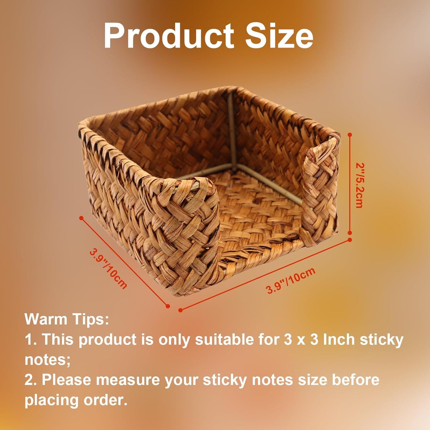 Sticky Note Holder Seagrass Post It Note Dispenser, 3 x 3 Inch Woven Sticky Note Dispenser, Farmhouse Post It Holder for Desk Home Office Decor, Caramel