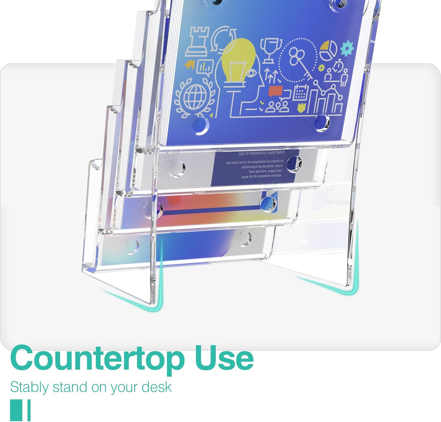 Brochure Holder 6x9 Inch 4 Tier Acrylic Literature Holders Clear Plastic Flyer Display Stand Countertop Use or Wall Mount Pamphlet Holder Organizer for Office, Lobby, Hotel, Trade Show, 1 Pack