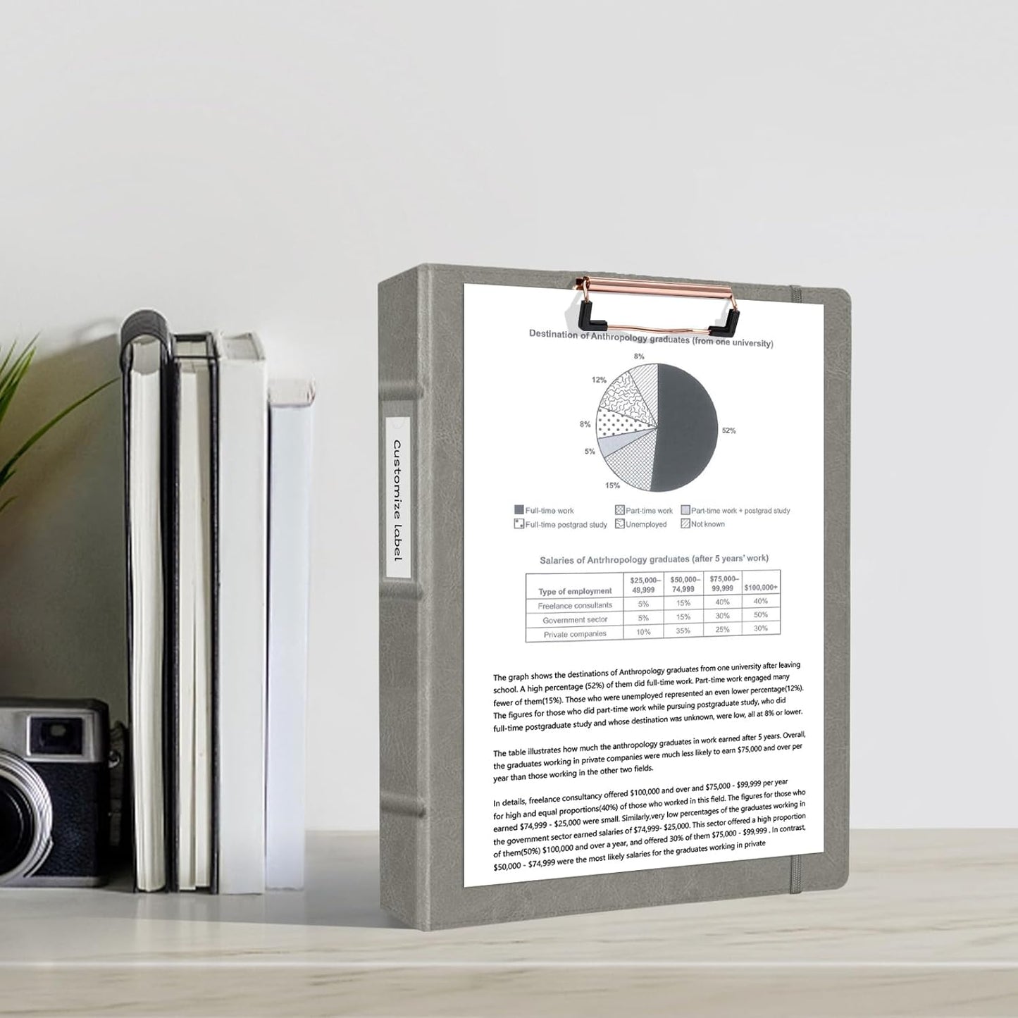 Ospelelf 3 Ring Binder With Clipboard 1 Inch Leather for Letter Size (8.5" x 11"), 5 Tab Dividers Office Supply, Grey