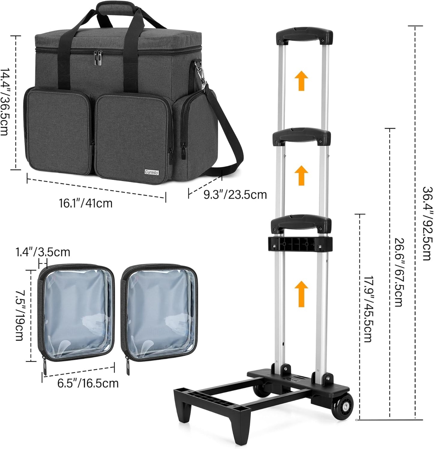 CURMIO Rolling Teacher Tote Bag with Padded Laptop Compartment for up to 15.6 Inches Laptop, Wheeled Teacher Bag for Teaching, Office, Craft, Black