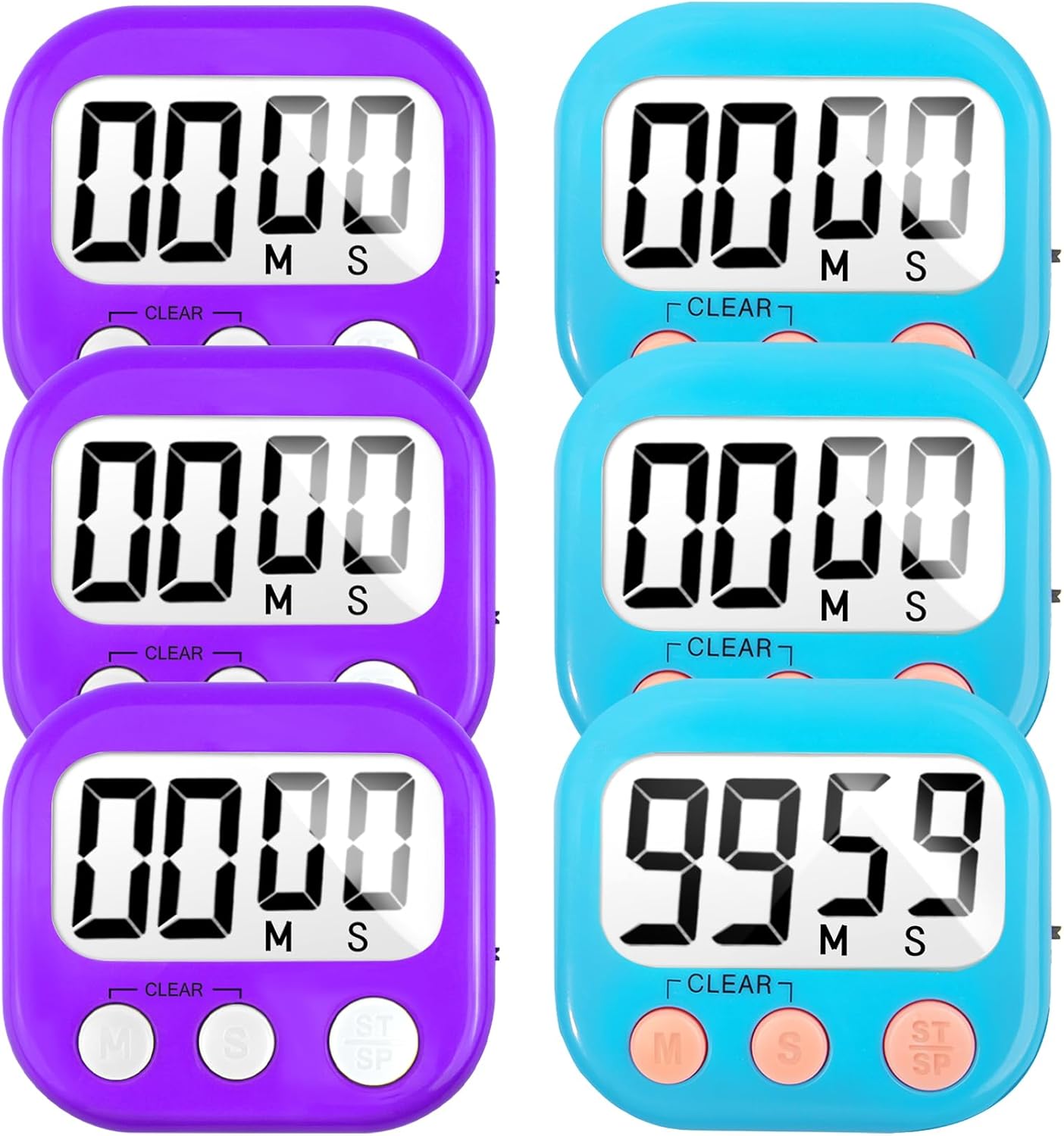 6 Pack Digital Kitchen Timer Small Classroom Timers for Kids Teachers (Blue&Purple)