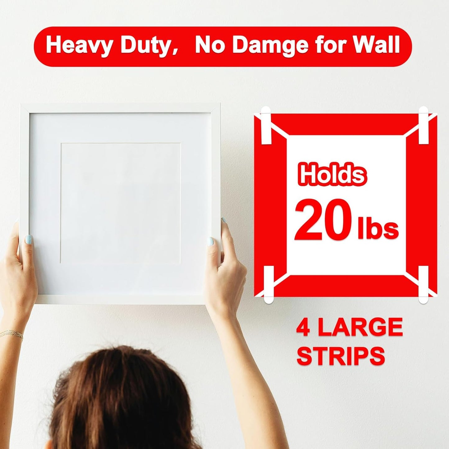 48 Large Hanging Strips Refill, No Damage Adhesive Strips for Wall Hooks, Removable Residue Free Picture Hanging Strips, Wall Sticky Double Sided Tape Heavy Duty Variety Pack