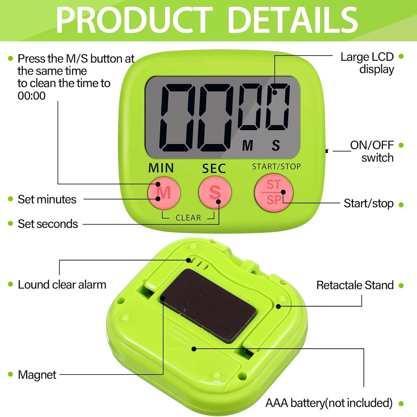 Weewooday 24 Pcs Digital Kitchen Timer Magnetic Timer Bulk On/Off Switch Minute Second Count up Countdown Loud Alarm for Exercise Cook Baking (Blue,Green)