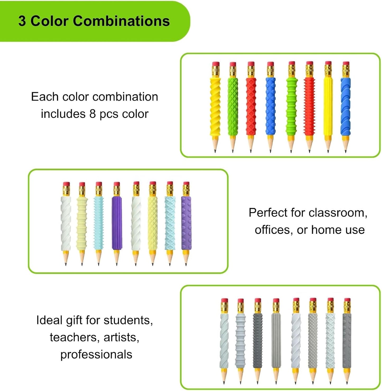 8 Pack Textured Pencil Grips for Kids, Teens, Adults, Silicone Sensory Fidget Sleeves for ADHD, Autism, Anxiety & Stress Relief (Color 2)