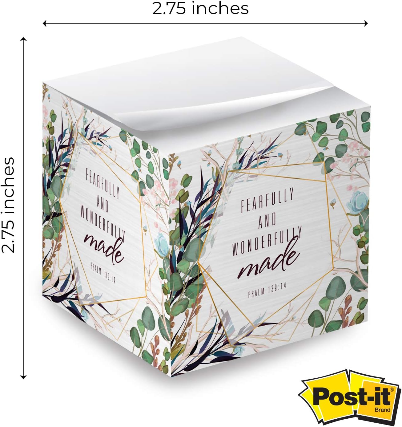 Religious Sticky Note Cube / 2.75" Memo Block Printed On 4 Sides/Modern Floral Christian Design