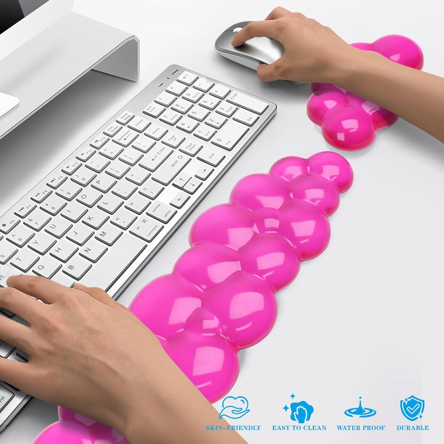 Gel Cloud Keyboard and Mouse Wrist Rest, Cute Wrist Support and Arm Support Keyboard Rest for Keyboard and Mouse Typing Pain Relief，Suitable for Office/Computer/Laptop/Gaming (Transparent Red)