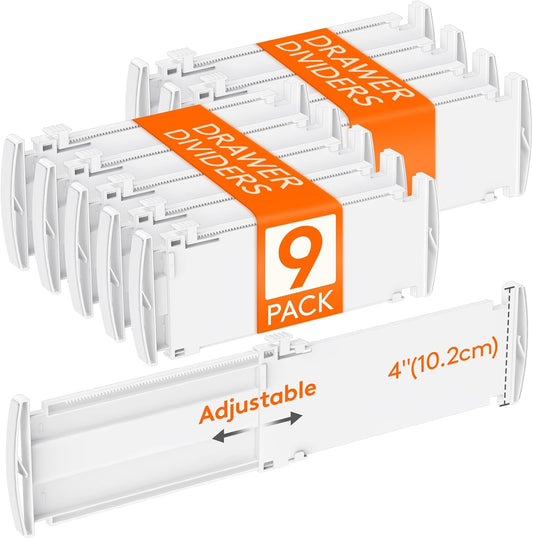 Lifewit 4" High 9 Pack Drawer Dividers, 10.5-16.5" Drawer Divider for Clothes, Adjustable Dresser Drawer Organizers, Plastic Drawers Separators for Clothes, Bedroom, Bathroom, Kitchen, Closet