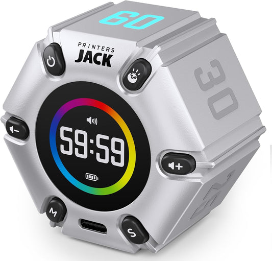 Jack Pomodoro Timer - Productivity Cube & Visual Focus Timer, Mute & Vibration & Adjustable Sound Alert, for Office, ADHD, Study & Work, 3/5/10/25/30/60min & Custom Countdown - Silver