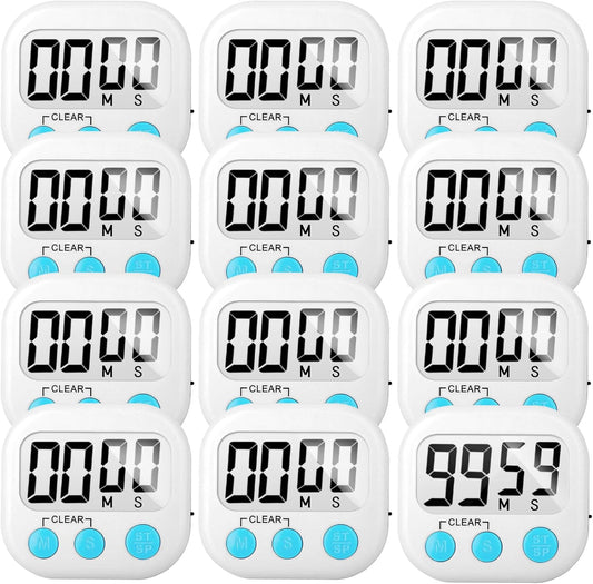 12 Pack Digital Kitchen Timer Small Classroom Timers for Kids Teachers (White)
