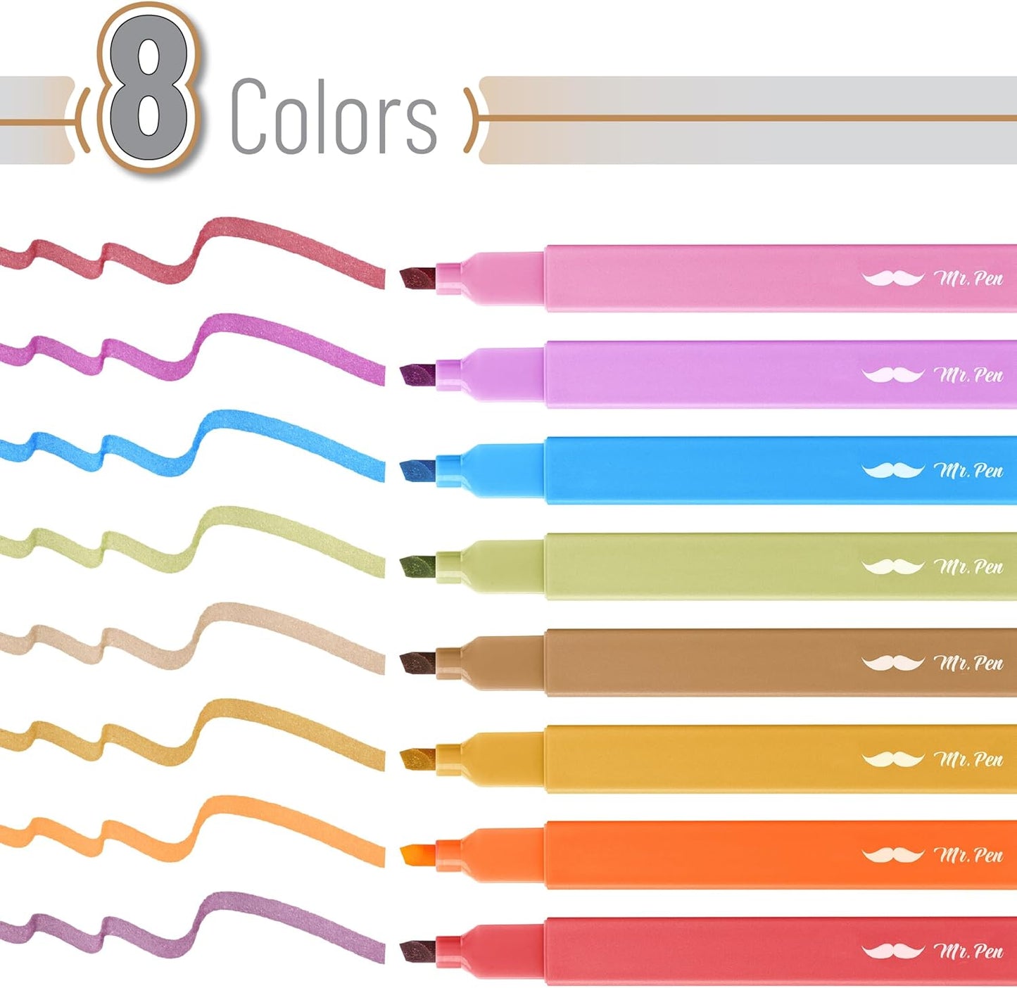 Mr. Pen Aesthetic Highlighters - 8 pcs, Chisel Tip, Warm Colors, Cute Assorted Bible Highlighters - No Bleed