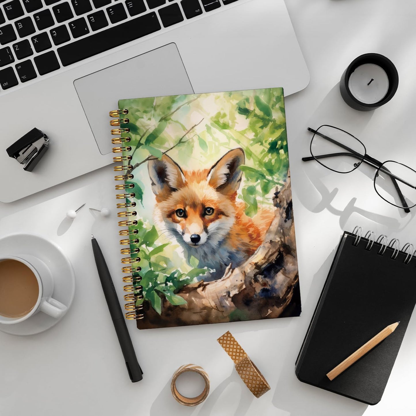 Watercolor Forest Fox Notebook, Fox gifts for women Notebooks for Note Taking, Foxes Themed Gifts Journal, Nature Woodland Wild Animal Journals for Writing, 5.5x8.3 Inch