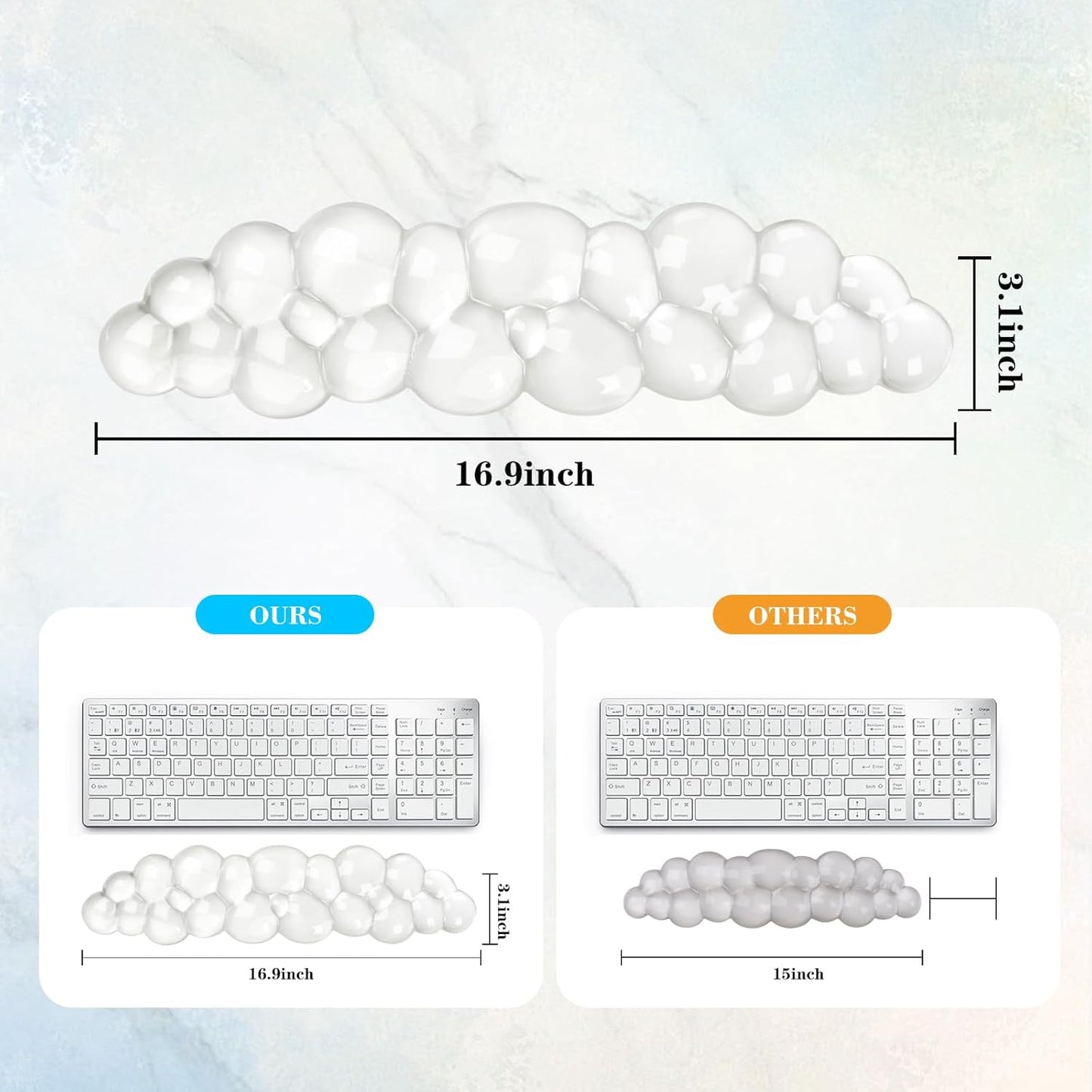 Gel Cloud Keyboard Wrist Rest, Cute Wrist Support and Arm Support Keyboard Rest for Keyboard Typing Pain Relief，Suitable for Office/Computer/Laptop/Gaming（Keyboard Wrist Rest White ）