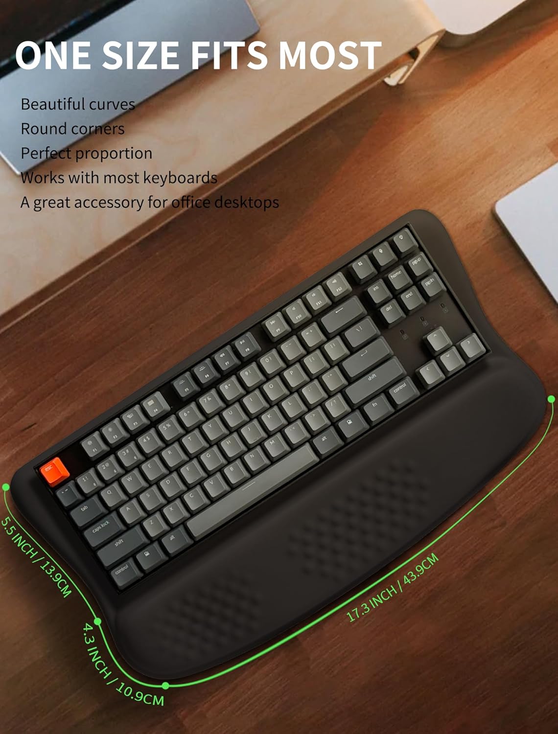 Ergonomic Wave Wrist Rest with Keyboard Stand, Cushioned Palm Rest, Comfortable Integrated Memory Foam for Natural Typing and Relieve Wrist Pain, Dark Night Black