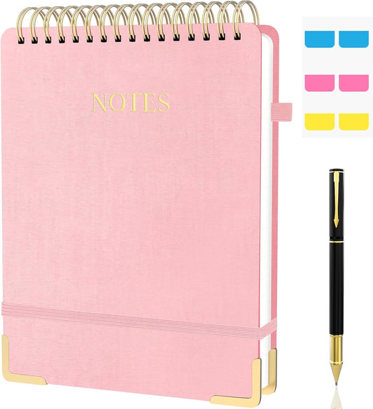 Aesthetic Top Spiral Notebook, A4 Large Linen Hardcover Top Bound Steno Pads, 240 Pages 100gsm Thick Lined Paper Left Handed Notebook Journal for Work, School, Church Writing - Pink, 8.5" x 11"
