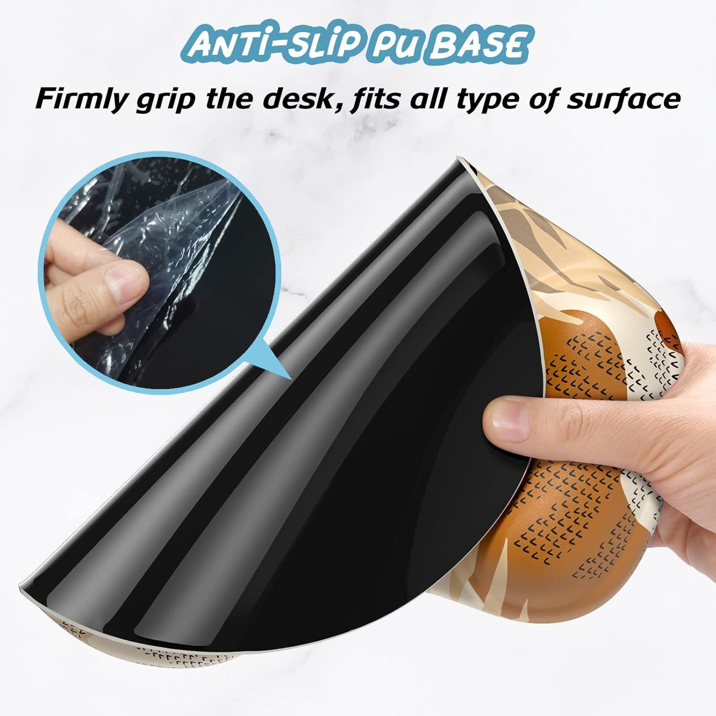 Hsurbtra Ergonomic Mouse Pad with Wrist Rest Support, Gel Mouse Pads with Non-Slip PU Base, Pain Relief Memory Foam Computer Mat, Cute Office Supplies Desk Decro Accessories, Brown