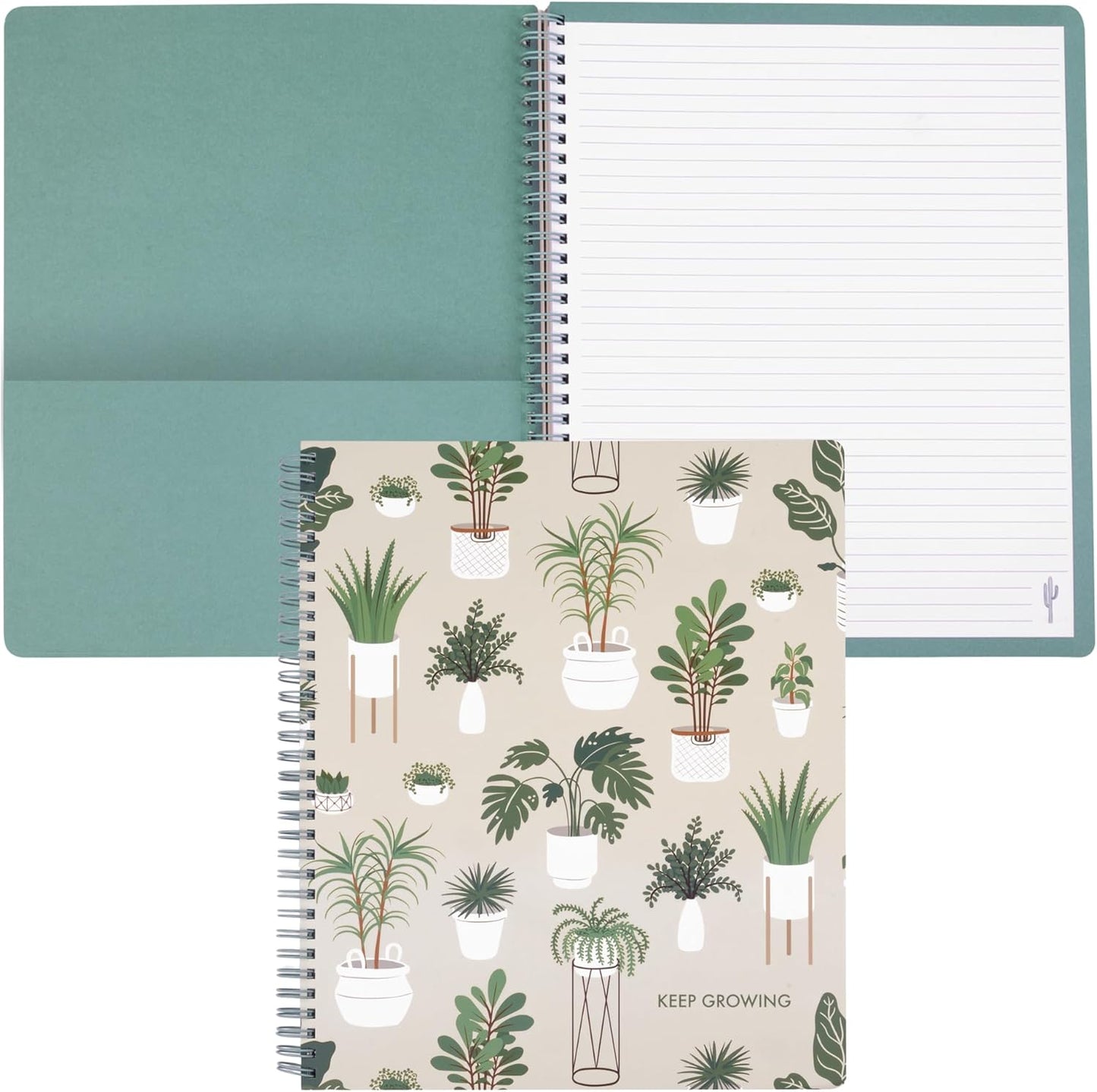 Steel Mill & Co Cute Large Spiral Notebook College Ruled, 11" x 9.5" with Durable Hardcover and 160 Lined Pages (Sage Plants)
