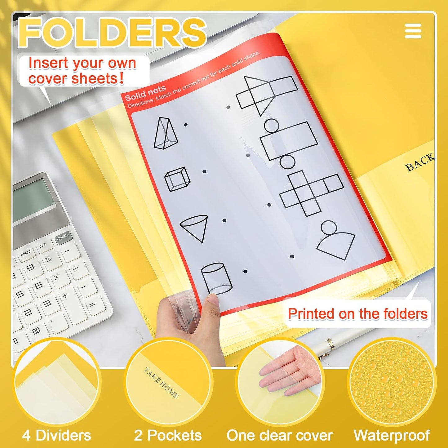 Henoyso 24 Pcs School and Home 2 Pocket Folders with 4 Clear Inner Pockets Plastic Heavy Duty Homework Folders Parent Teacher Communication for Student Home Office Classroom,11 x 9 Inch (Yellow)