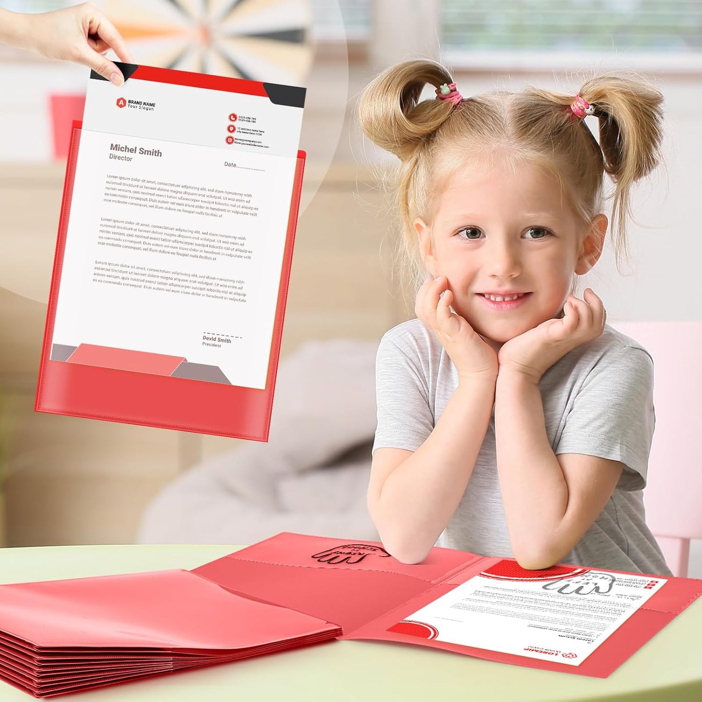 Henoyso 24 Piece Two Pocket Parent Teacher Communication Folder Homework Take Home Folders with Clear Front Pocket Plastic Heavy Duty Fit Letter Size for Home and School 11.8 x 9.45 (Red)