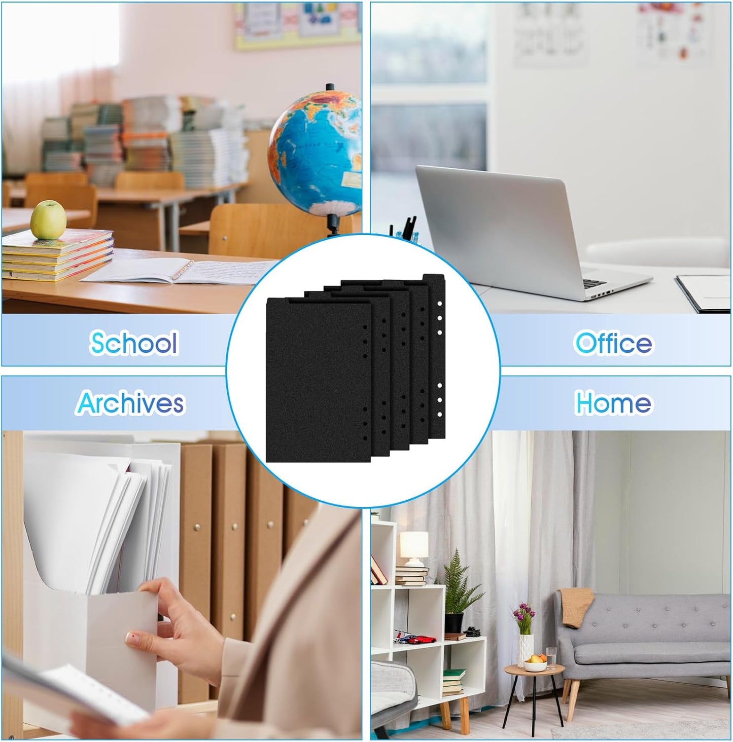 5Pcs A5 Planner Inserts, A5 Binder Dividers with Tabs, 6 Ring Binder Inserts for Notebooks and Binders Office Worker