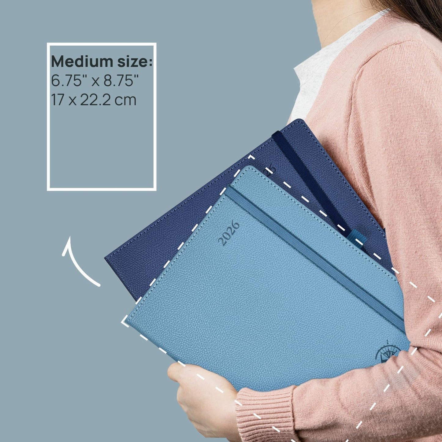 POPRUN 2026 Weekly & Monthly Planner Calendar, 6.75" x 8.75" Medium, Horizontal Layout with Lined Sections, Jan. 2026 - Dec. 2026, Leather Hardcover, 100GSM Paper, Inner Pocket - Army Green