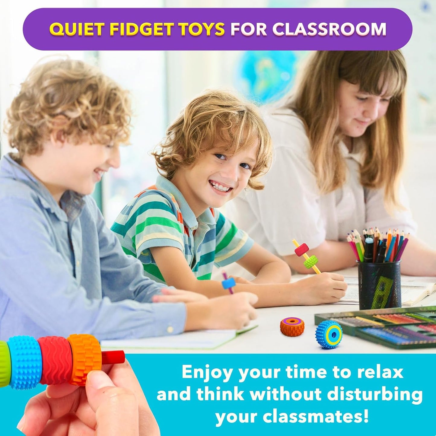 Sensory Fidget Toys for Kids Adults: Weighted Pencil Grips for Kids Handwriting Autism ADHD Tools- Silicone Textured Finger Spinners- Classroom Must Haves Anxiety Relief Items Stocking Stuffers