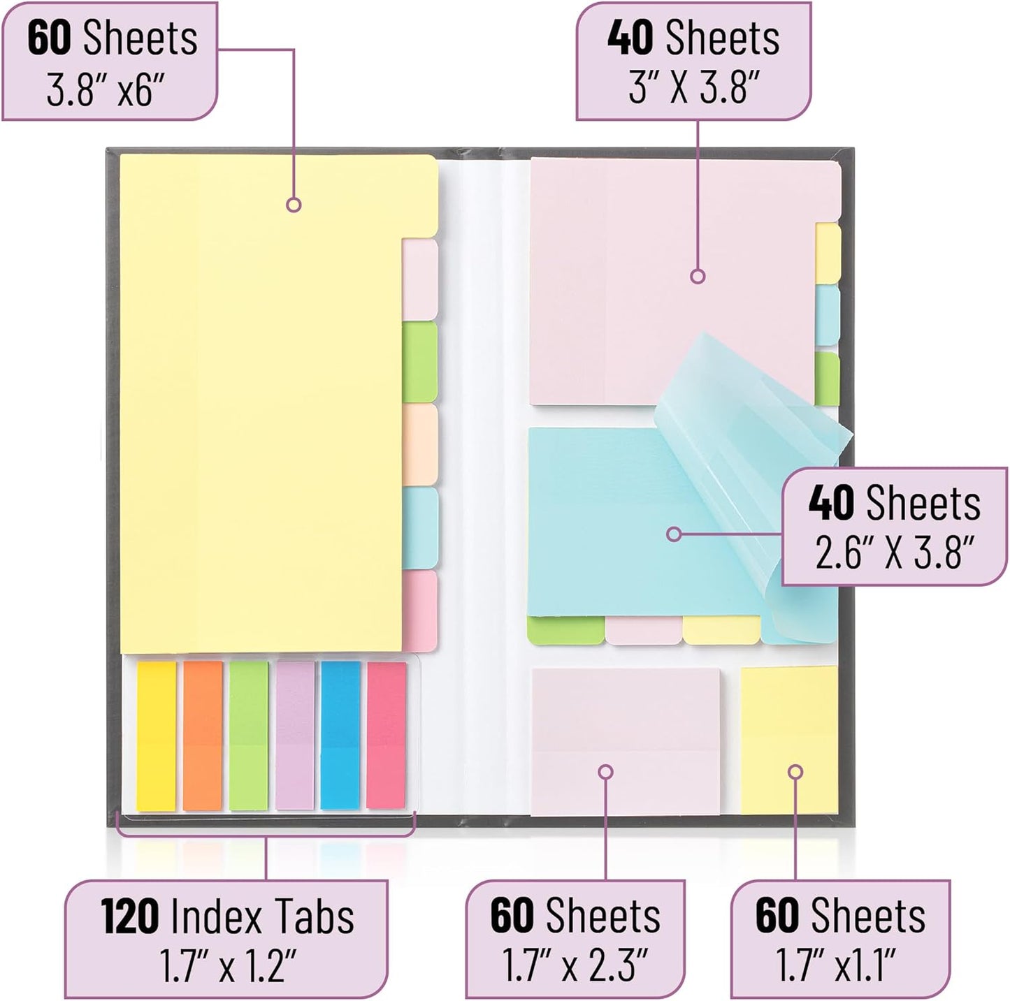 Mr. Pen- Sticky Note Set, 380 Pack, Pastel Colors, Transparent Sticky Notes Tabs, Divider, Christmas Gift