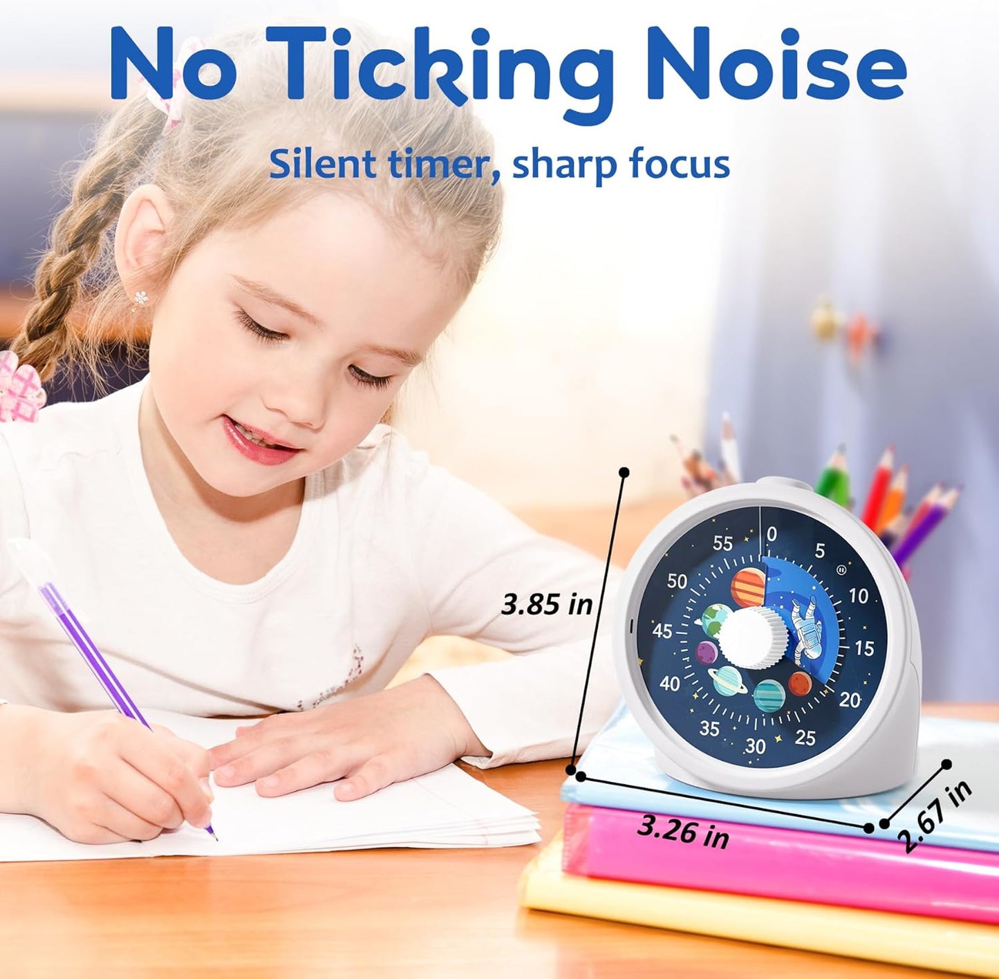 BellMan Visual Timer with Pause Button, 60 Minute Countdown Mercury Timer for Kids and Adults with Silent Operation, Study and Meetings Time Management Tool, Design for Home, Office and Gift,Astronaut