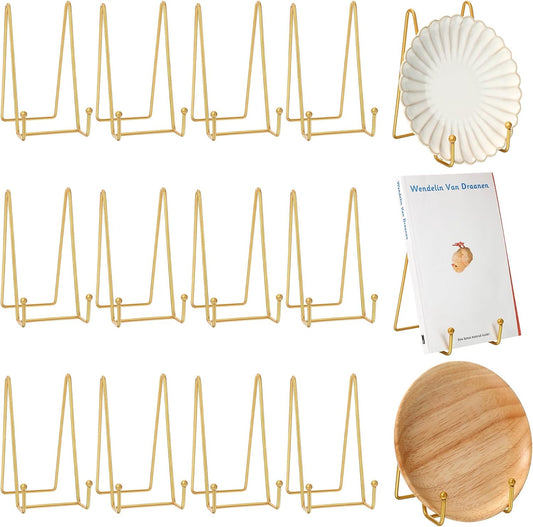 Mixweer 12 Pcs Book Stands for Display Metal Picture Frame Stand Book Plate Picture Holder Easels Photo Holder for Decorative Display(6 Inch,Gold)