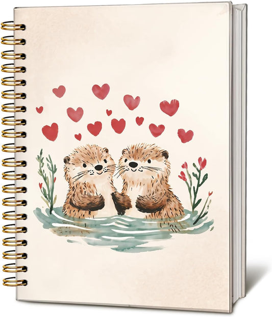 Cute Otter Couple Notebook Journal for Kids, Sea Otter Gifts Notebooks for Women, Animal Lovers Gifts Journal, Watercolor Cute Animal Hardcover Spiral Notebook 5.5x8.3 Inch