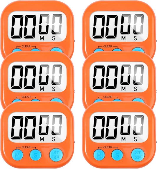 6 Pack Digital Kitchen Timer for Cooking Big Digits Loud Alarm Magnetic Backing Stand Cooking Timers for Baking Orange