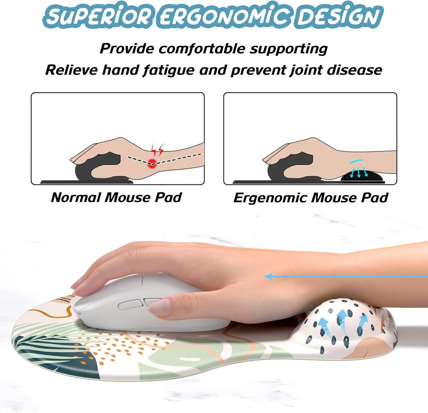 Hsurbtra Ergonomic Mouse Pad with Wrist Rest Support, Gel Mouse Pads with Non-Slip PU Base, Pain Relief Memory Foam Computer Mat, Cute Office Supplies Desk Decro Accessories, Spot