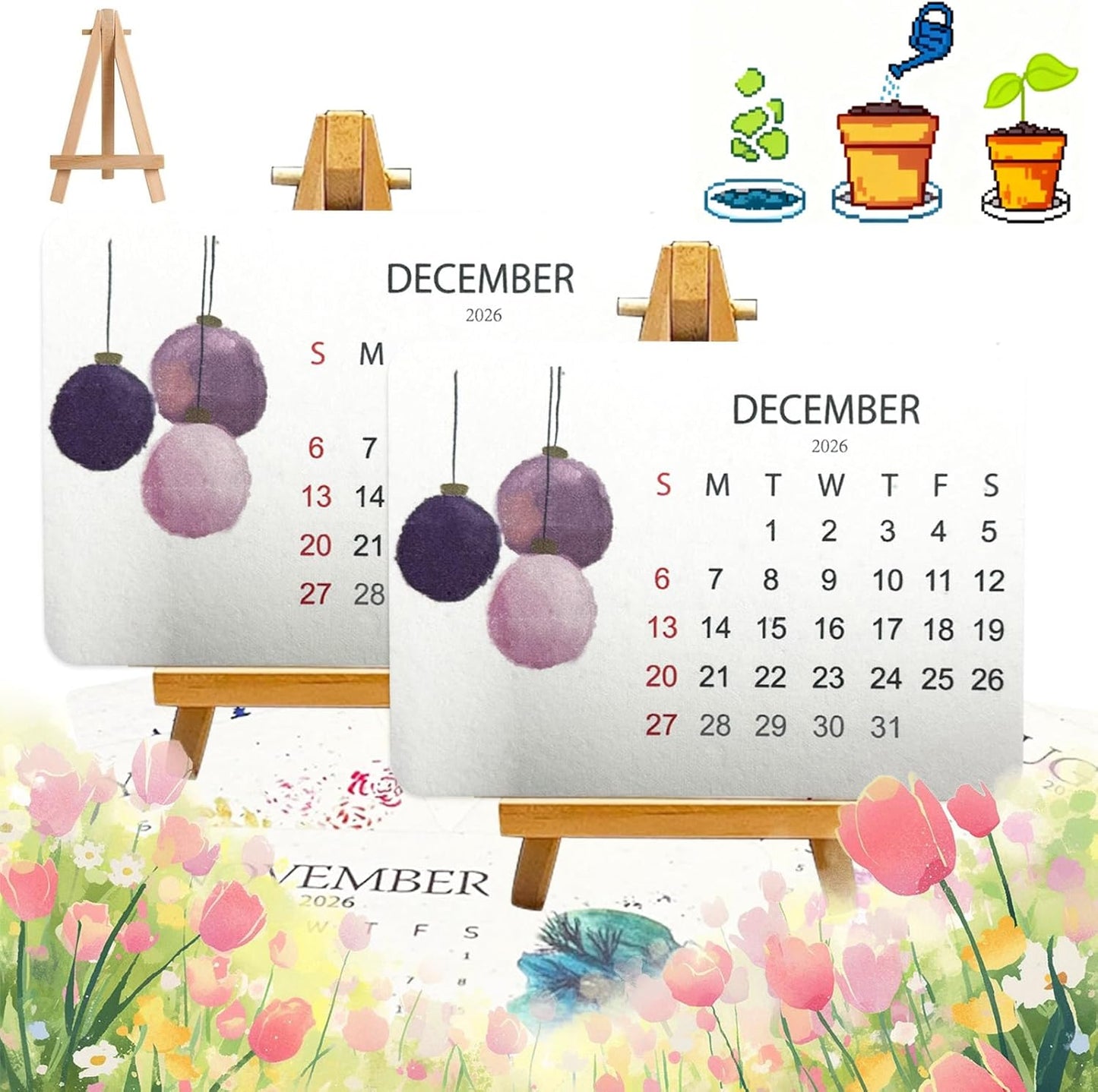 2PC Plantable Seed Calendar 2026, Eco-Friendly Plantable Love Seed Calendar 2026, Perfect Modern Greening Calendars Planner, Month Biodegradable Paper Planner, for Garden and Decor