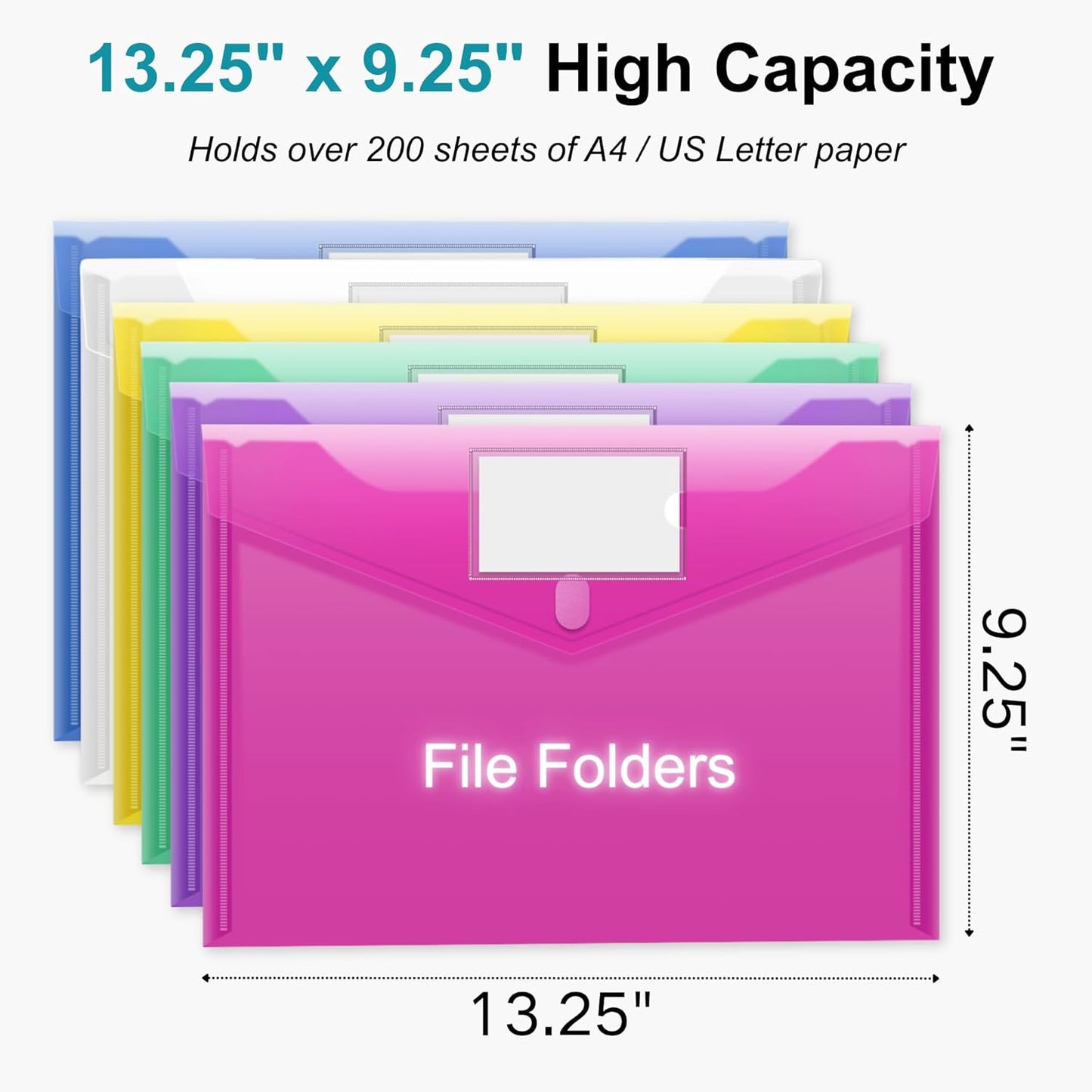 CATIFLIN 24 Pack Plastic Envelopes A4 Letter Size File Folders, Clear Poly Document Holders with Labels, Waterproof Pocket Pouches for School Office Home Organizer Supplies