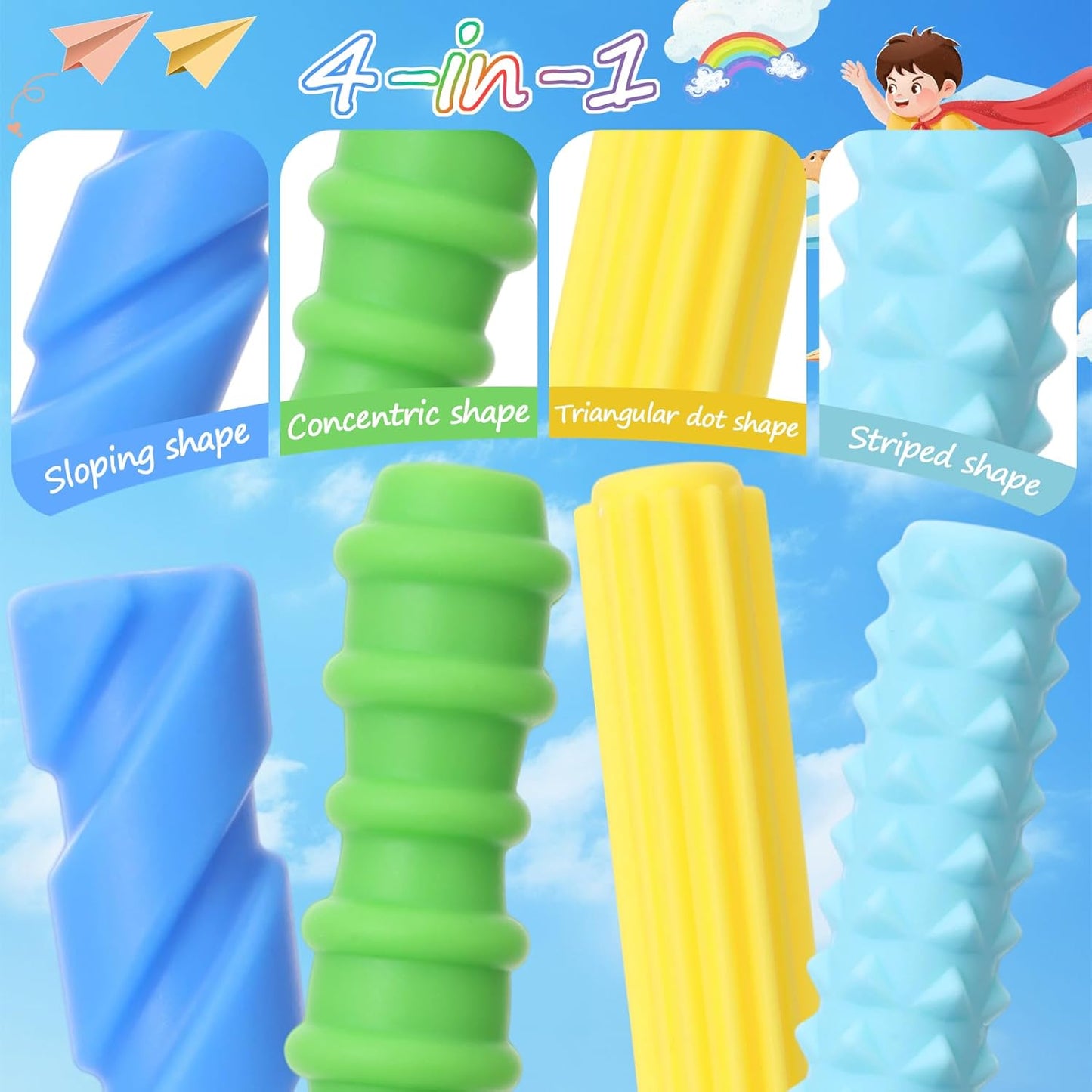 12 Pack Textured Silicone Pencil Grip for Adults Fidget Sensory Toys as ADHD Anxiety Focus Relief Tool Classroom Handwriting Pencil Sleeve Christmas Stocking Stuffers Gifts (Classic)