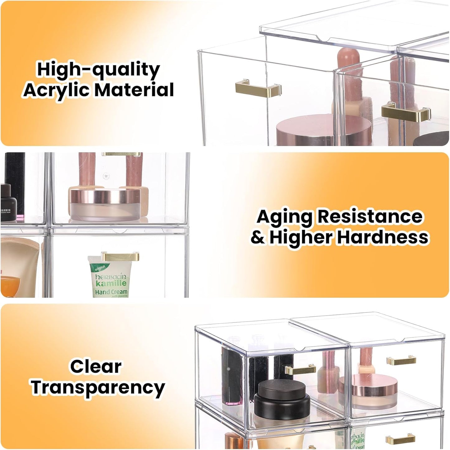 Set of 5 Stackable Storage Drawers, Clear Acrylic Organizer Bins for Beauty Supplies, Perfect for Makeup Vanity, Undersink, Kitchen, Cabinet,Pantry Organization and Storage