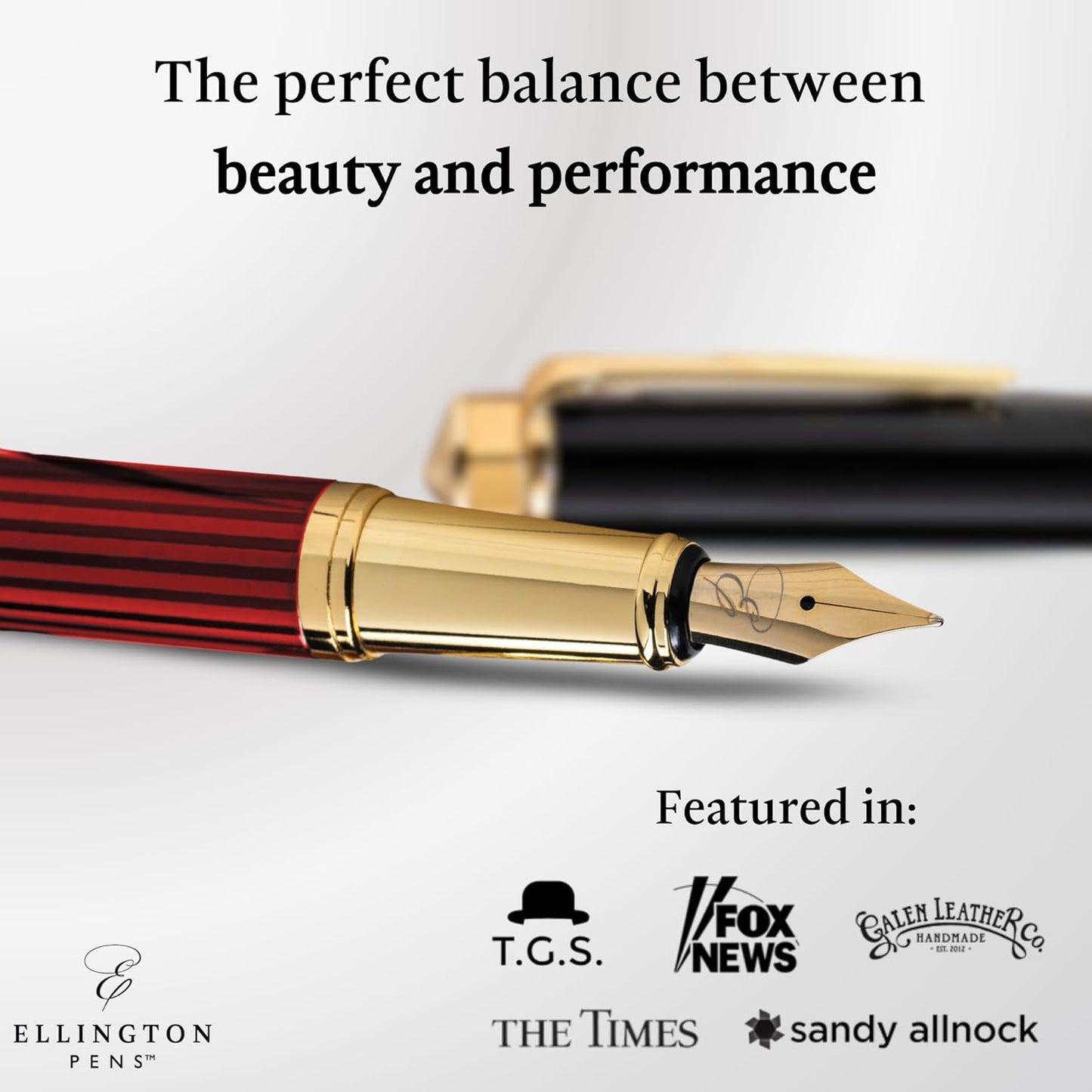 Ellington Pens Luxury Fountain Pen Set - Smooth Medium Nib - Includes 3 Ink Cartridges, Refillable Ink Converter, Gift Box-Fountain Pens For Writing, Calligraphy, Journaling, Sketching (Crimson Blend)
