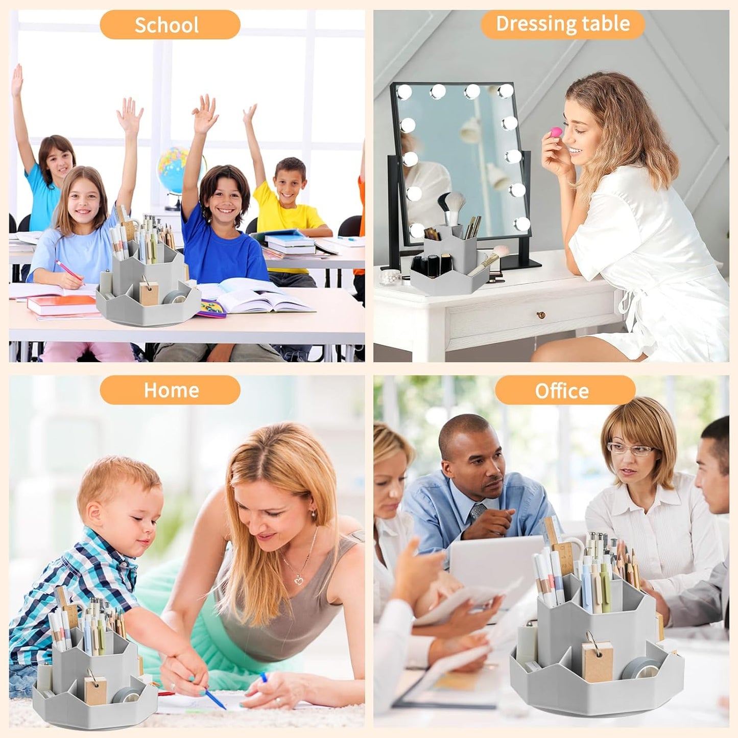 Pencil Pen Holder for Desk,9 Slots 360 Degree Rotating Desk Organizers,Desktop Storage Stationery Supplies Organizer, Cute Pencil Cup Pot For Office, School, Home(Grey)