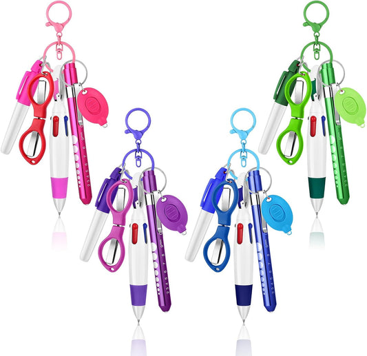 24 pcs Nurse Pen Set Include Permanent Marker Pen Pen Lights for Nurses Retractable Ballpoint Pen Nursing Keychain Clip Foldable Scissors LED Flashlight Keychain for Nurses (Blue Green Pink Purple)