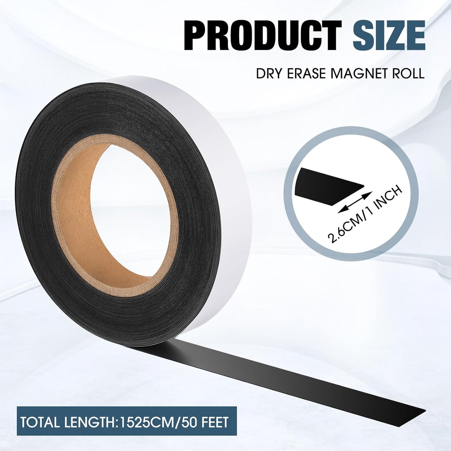 Amylove 1 x 50 ft Magnetic Tape Strip Roll, Dry Erase Label, Writable Magnets Sticky Labels, Flexible Magnet Dry Erase Tape Strips for Whiteboards, Refrigerator, Crafts, DIY Storage
