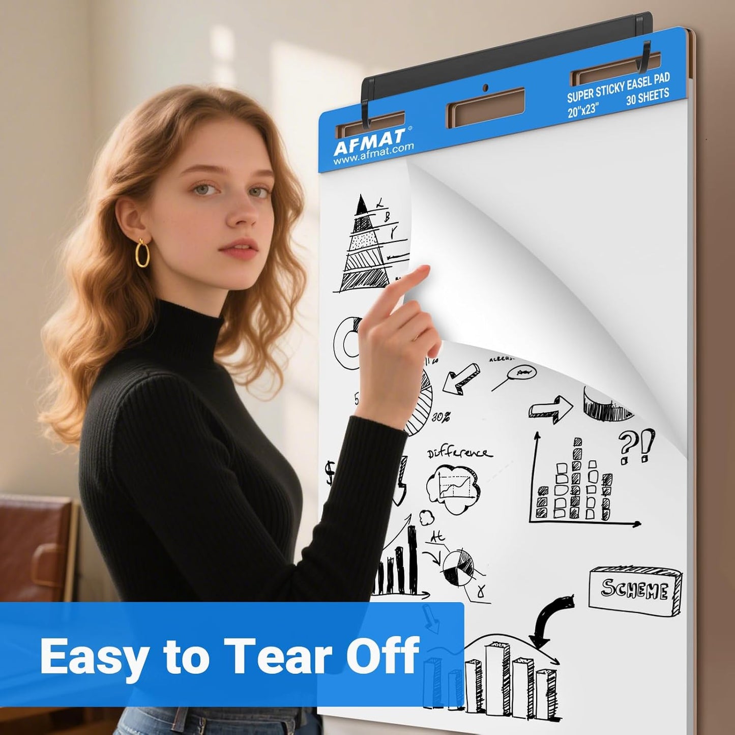 AFMAT Sticky Easel Pads, 20 in x 23 in Flip Chart Paper for Teachers, Super Sticky & Bleed-Resistant, Self-Stick Easel Paper for Office/Classroom/Whiteboard/Wall/Windows, 30 Sheets/Pad, 8 Pads