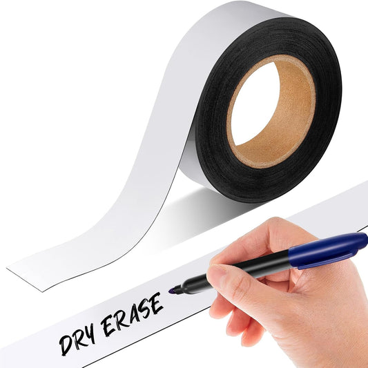 Amylove 2" x 30ft Magnetic Tape Strip Roll, Dry Erase Label, Writable Magnets Sticky Labels, Flexible Magnet Dry Erase Tape Strips for Whiteboards, Refrigerator, Crafts, DIY Storage